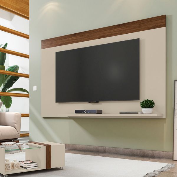 Painel Para TV Até 75 Polegadas 1 Prateleira Malha Caemmun Off White/Havana
