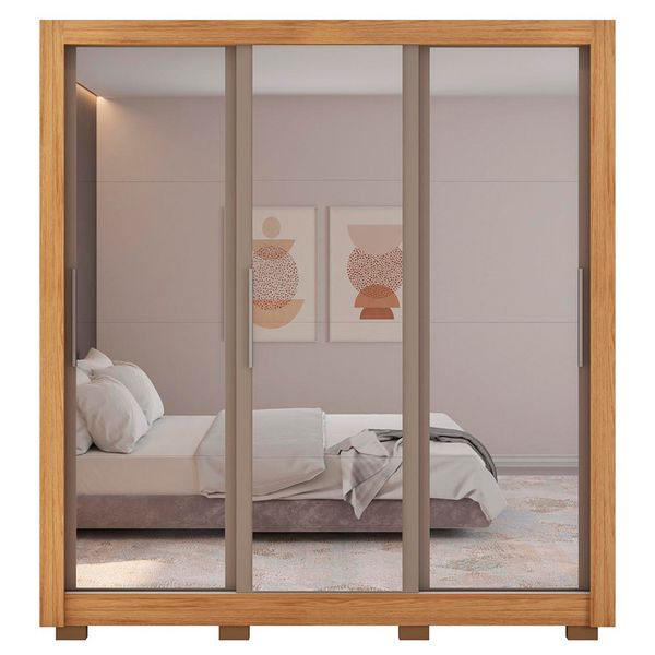 Guarda Roupa com Espelhos 3 Portas 4 Gavetas com Pés Santiago Caemmun Lamina mel/off/cacao