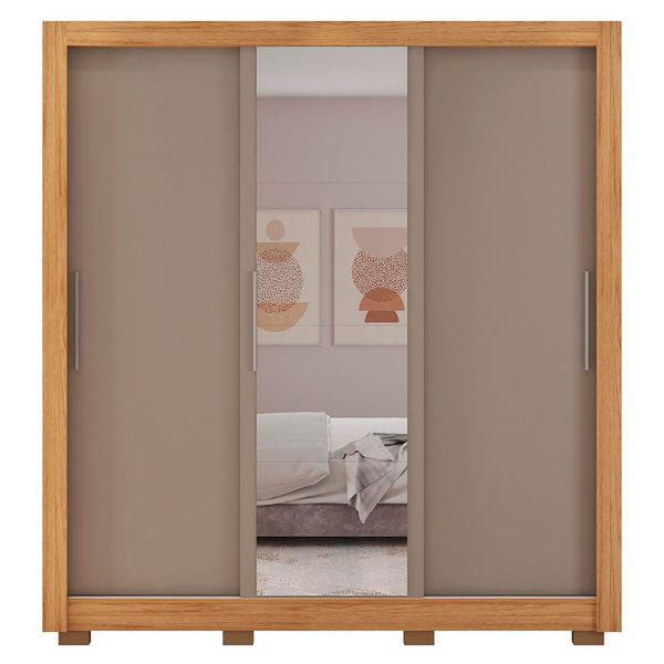 Guarda Roupa com Espelhos 3 Portas 2 Gavetas com Pés Santiago Caemmun Lamina mel/off/cacao