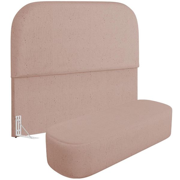 Cabeceira Cama Box Queen 160cm Lanna com Puff Recamier Doha W01 Linho Rosê - Lyam Decor
