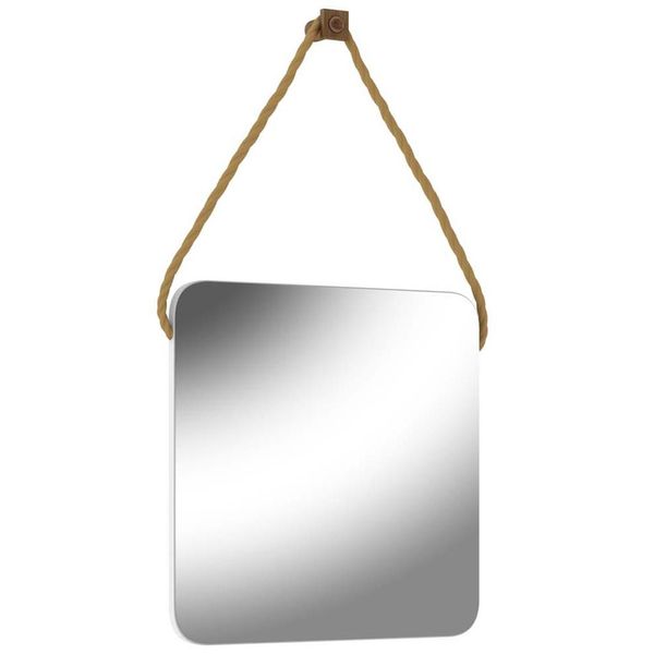 Espelho Para Banheiro 60 cm Quadrado Com Corda Nice B06 Nogal Noce Amêndoa - Lyam Decor