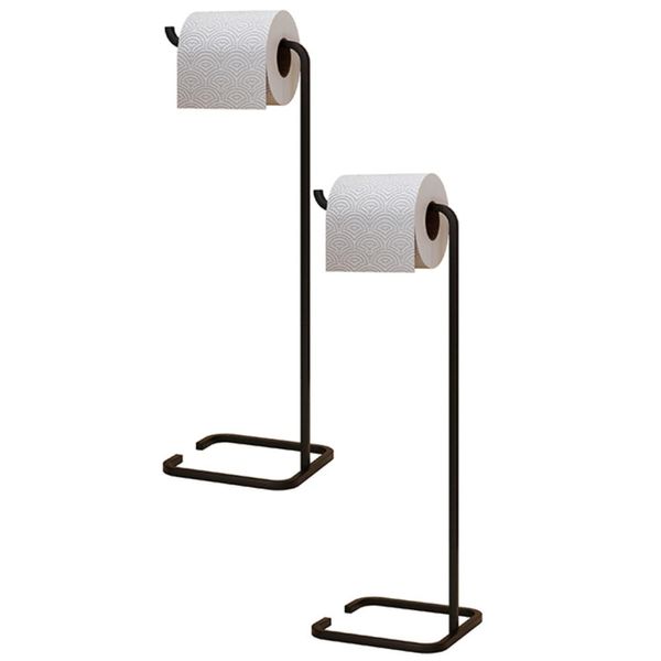 Kit 02 Suportes Papeleira De Chão Para Banheiro Lavabo Set Aço Multiuso D01 Preto Fosco - Lyam Decor