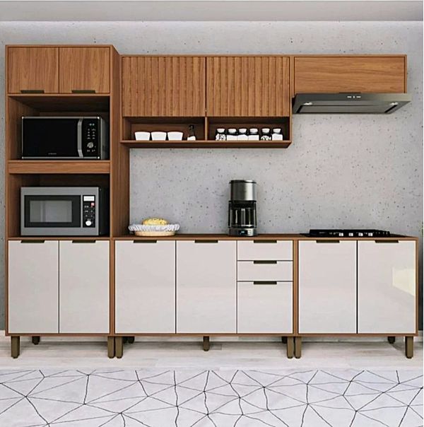 Cozinha Modulada 5 peças 11 portas 3 Gavetas Sem Tampo Paris Indekes Freijo/Off White