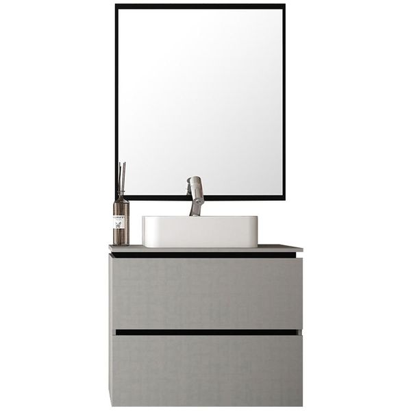 Conjunto Banheiro Gabinete 80cm 3 Gavetas Cuba E Espelho Urban B06 Branco Argento Preto - Lyam Decor
