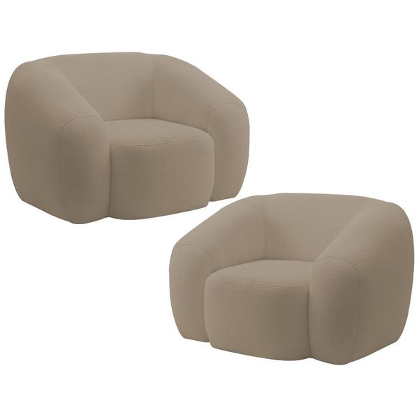 Kit 02 Poltronas Decorativa Orgânica Para Sala Living Emery M05 Bouclê Bege - Lyam Decor