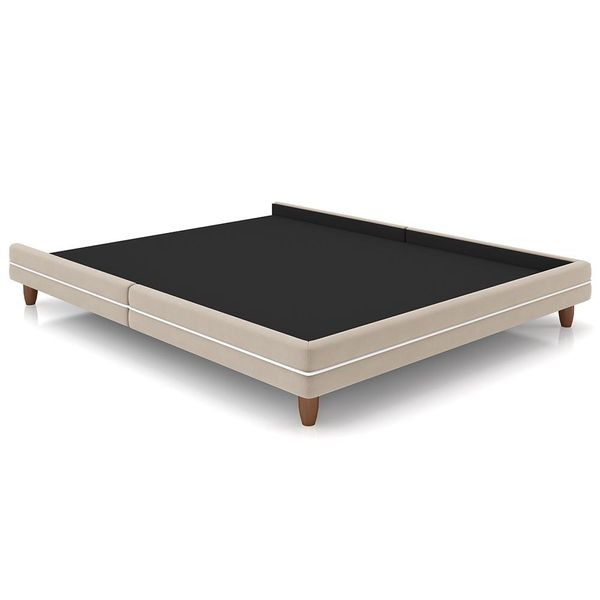 Cama Casal Queen Base Box Pés Madeira 168cm Suném P05 Veludo Bege - Lyam Decor
