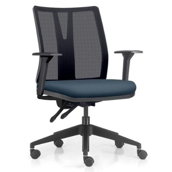 Cadeira de Escritório Giratória Diretor Flow F02 Base Preta Sintético Azul - Lyam Decor