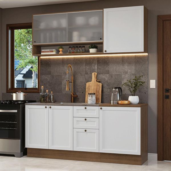 Armário de Cozinha Compacta 180 cm Rustic/Branco Vik Madesa 03 Rustic/Branco