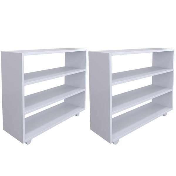 Kit 02 Sapateiras Multiuso Organizador Com 03 Prateleiras E Rodízio Pérola L03 Branco - Lyam Decor