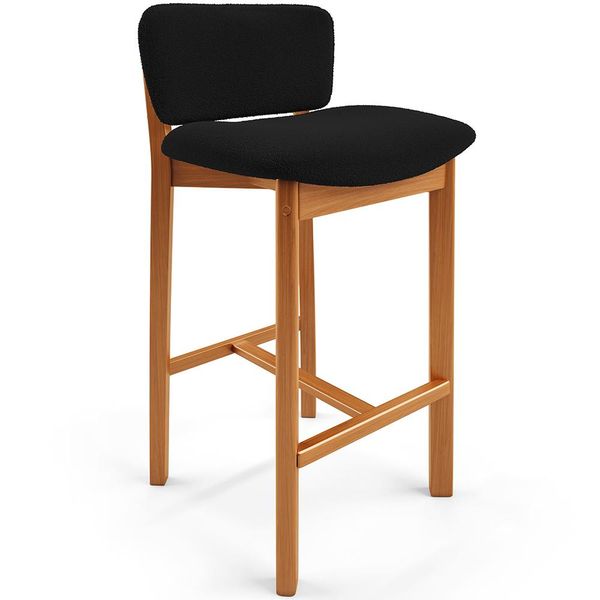 Banqueta Alta Para Cozinha Sala de Jantar Bar Dara L02 Bouclê Preto- Lyam Decor