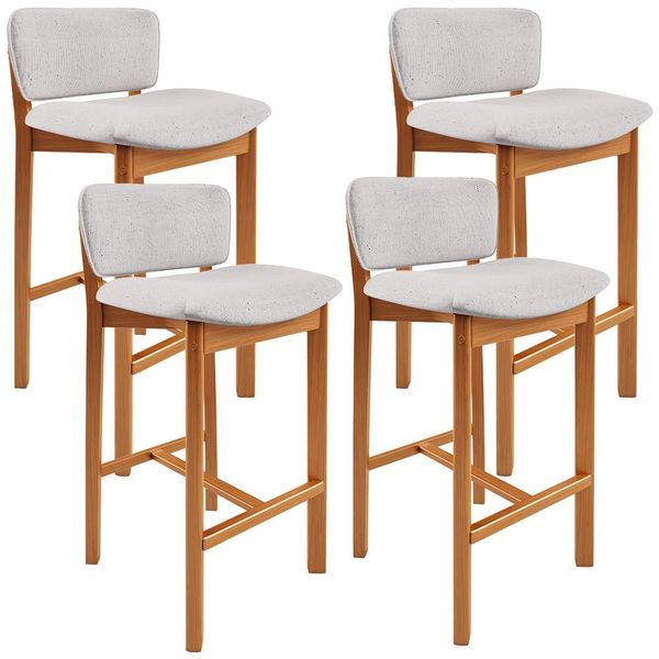 Kit 04 Banquetas Alta Para Cozinha Sala de Jantar Bar Dara L02 Linho Cinza - Lyam Decor