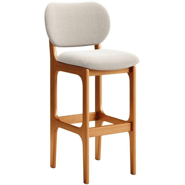 Banqueta Alta Bar Cozinha Sala Jantar Fixa Betta L02 Imbuia Bouclê Creme - Lyam Decor