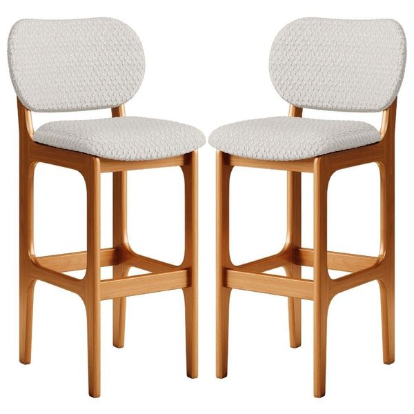 Kit 02 Banquetas Alta Bar Cozinha Sala Jantar Fixa Betta L02 Imbuia Bouclê Cru - Lyam Decor