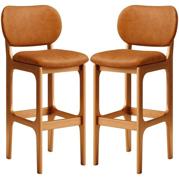 Kit 02 Banquetas Alta Bar Cozinha Sala Jantar Fixa Betta L02 Imbuia Couríssimo Canela - Lyam Decor