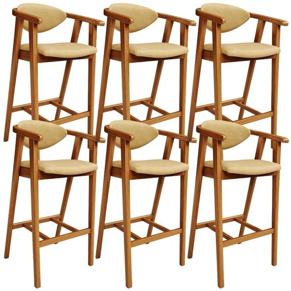 Kit 6 Banquetas Alta Para Cozinha Bancada Bar Sala de Jantar Fixa Cecília L02 Couríssimo Casco Fendi - Lyam Decor