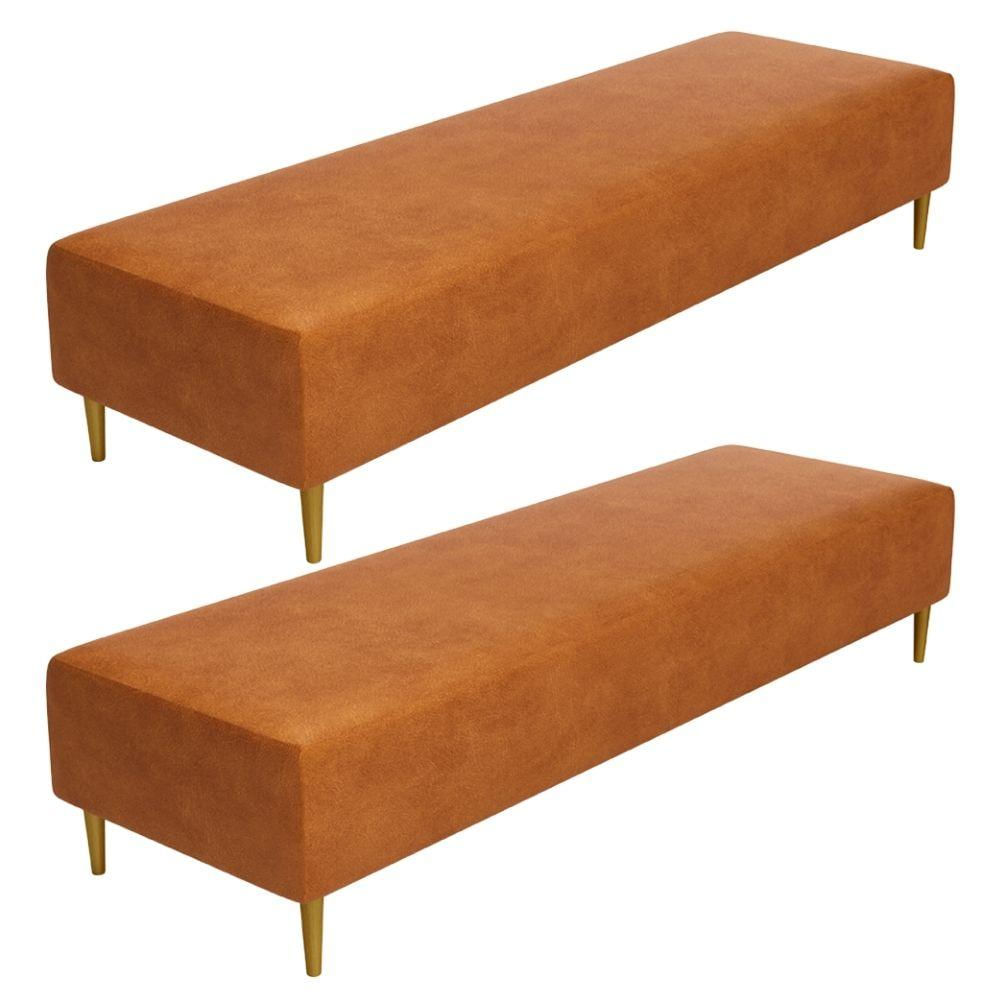 Kit 02 Puffs Decorativo Sala de Estar Bali W01 Pés Palito 170x60cm Couríssimo Canela - Lyam Decor