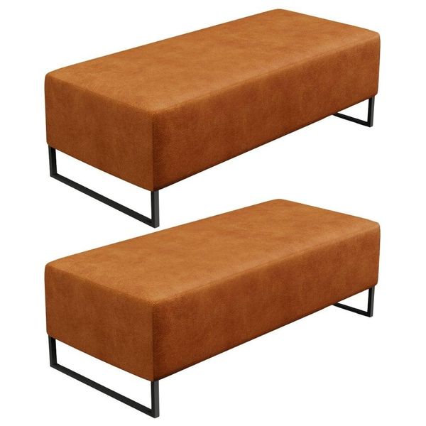 Kit 02 Puffs Decorativo Sala de Estar Bali W01 Base Ferro 120x50 cm Couríssimo Canela - Lyam Decor