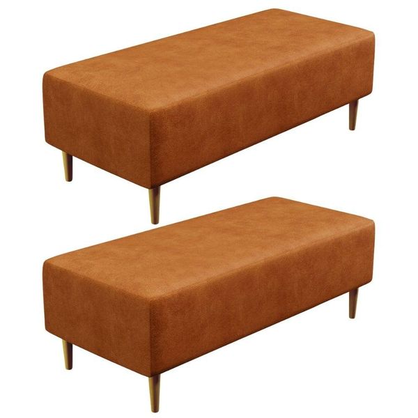 Kit 02 Puffs Decorativo Sala de Estar Bali W01 Pés Palito 120x50cm Couríssimo Canela - Lyam Decor