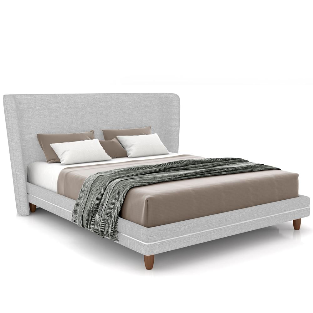 Cabeceira Casal Nilo 160cm Com Cama Pés Madeira Suném P05 Linho Cinza Claro - Lyam Decor