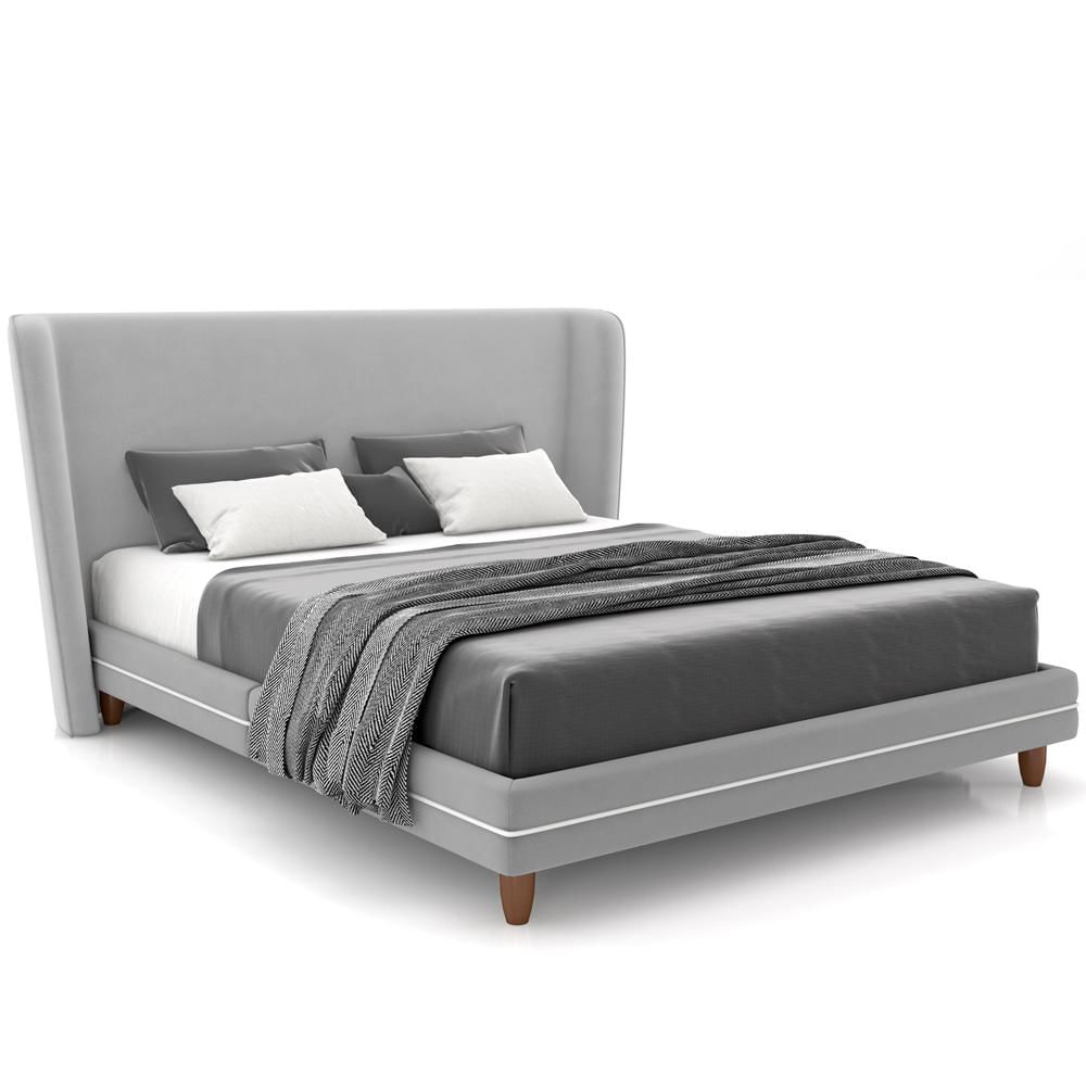 Cabeceira Casal Nilo 160cm Com Cama Pés Madeira Suném P05 Veludo Cinza - Lyam Decor