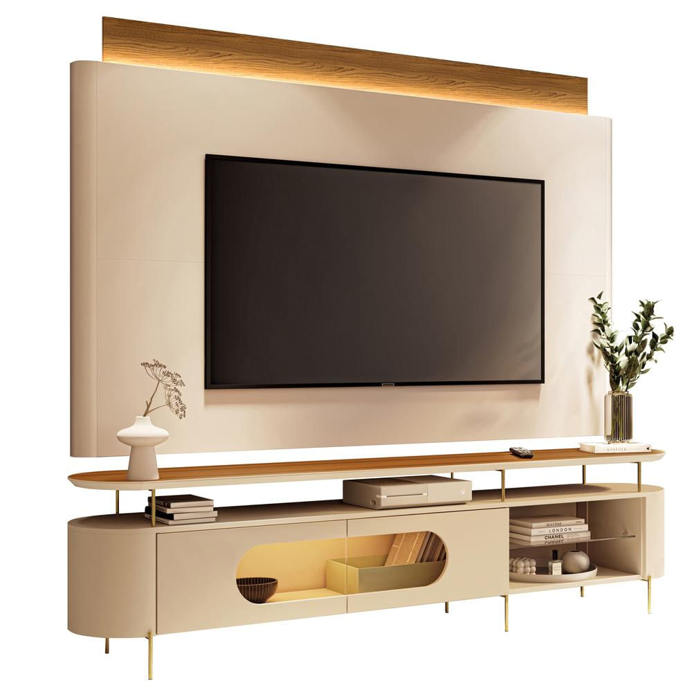 Rack Para Sala Orgânico Sâmia com Painel Para TV 85 Pol Aslan B01 Off White Cinamomo - Lyam Decor