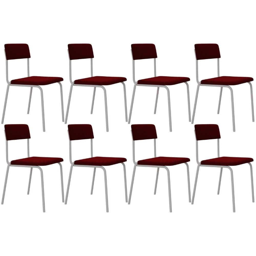 Kit 08 Cadeiras Estofada Para Sala de Jantar Sense Branco C01 Veludo Vermelho Vinho - Lyam Decor