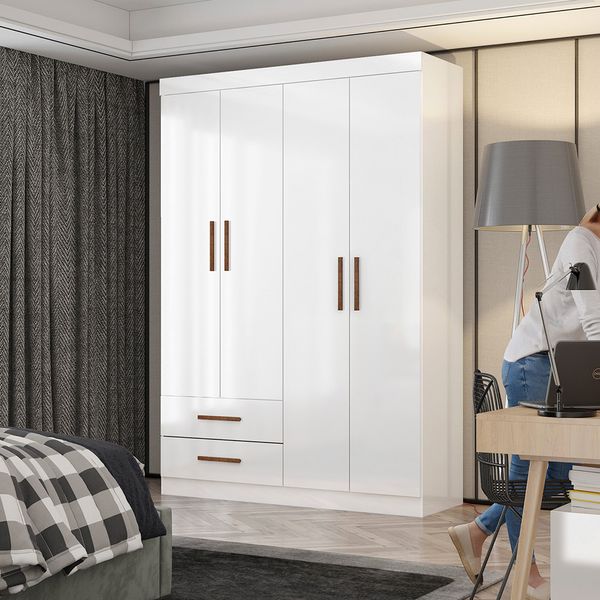 Guarda Roupa Casal Lu 4 Portas 2 Gavetas Carioca Móveis Branco