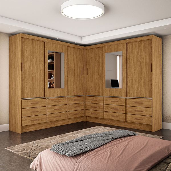 Closet Sevilha 6 Portas Casal Duplo com Espelho 18 Gavetas Carioca Moveis Branco
