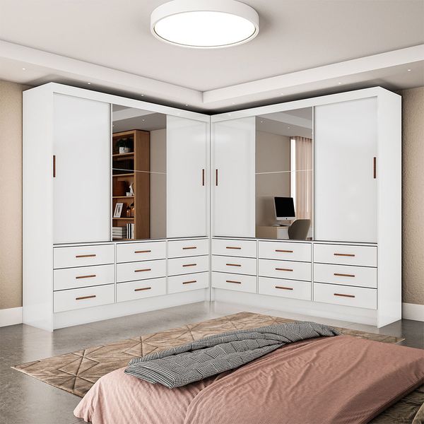 Closet Sevilha 6 Portas Casal Duplo Plus 18 Gavetas Carioca Moveis Branco