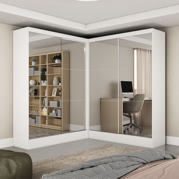 Closet Casal Duplo Belém 4 Portas Premium 4 Gavetas Carioca Móveis Branco