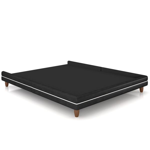 Cama Casal Base Box Pés Madeira 160cm Suném P05 Couríssimo Preto - Lyam Decor