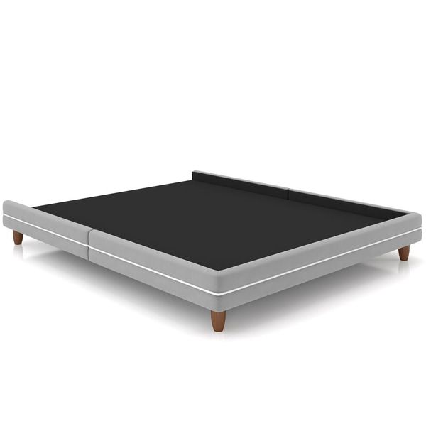 Cama Casal Base Box Pés Madeira 203cm Suném P05 Veludo Cinza - Lyam Decor