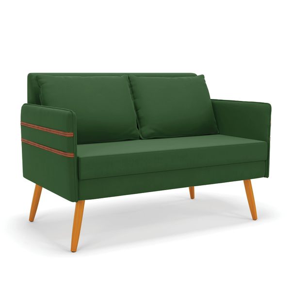 Namoradeira 02 Lugares Mari Suede Verde Pés Palito Castanho - D'Rossi