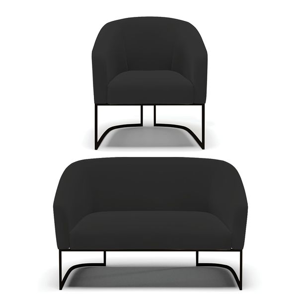 Sof Namoradeira e Poltrona Base Industrial Preto Stella Veludo Preto D03 - D'Rossi