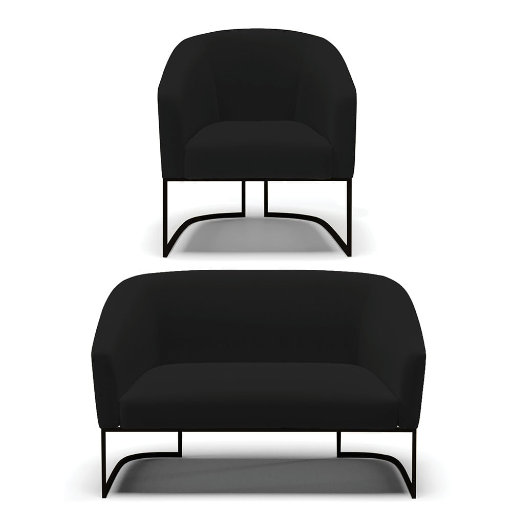 Sof  Namoradeira e Poltrona Base Industrial Preto Stella Linho Preto A79 D03 - D'Rossi
