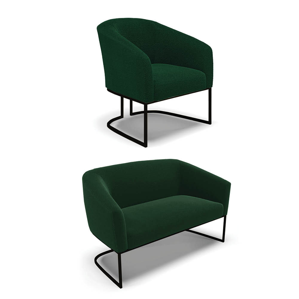 Sof Namoradeira e Poltrona Industrial Preto Stella Boucl Verde D03 - D'Rossi