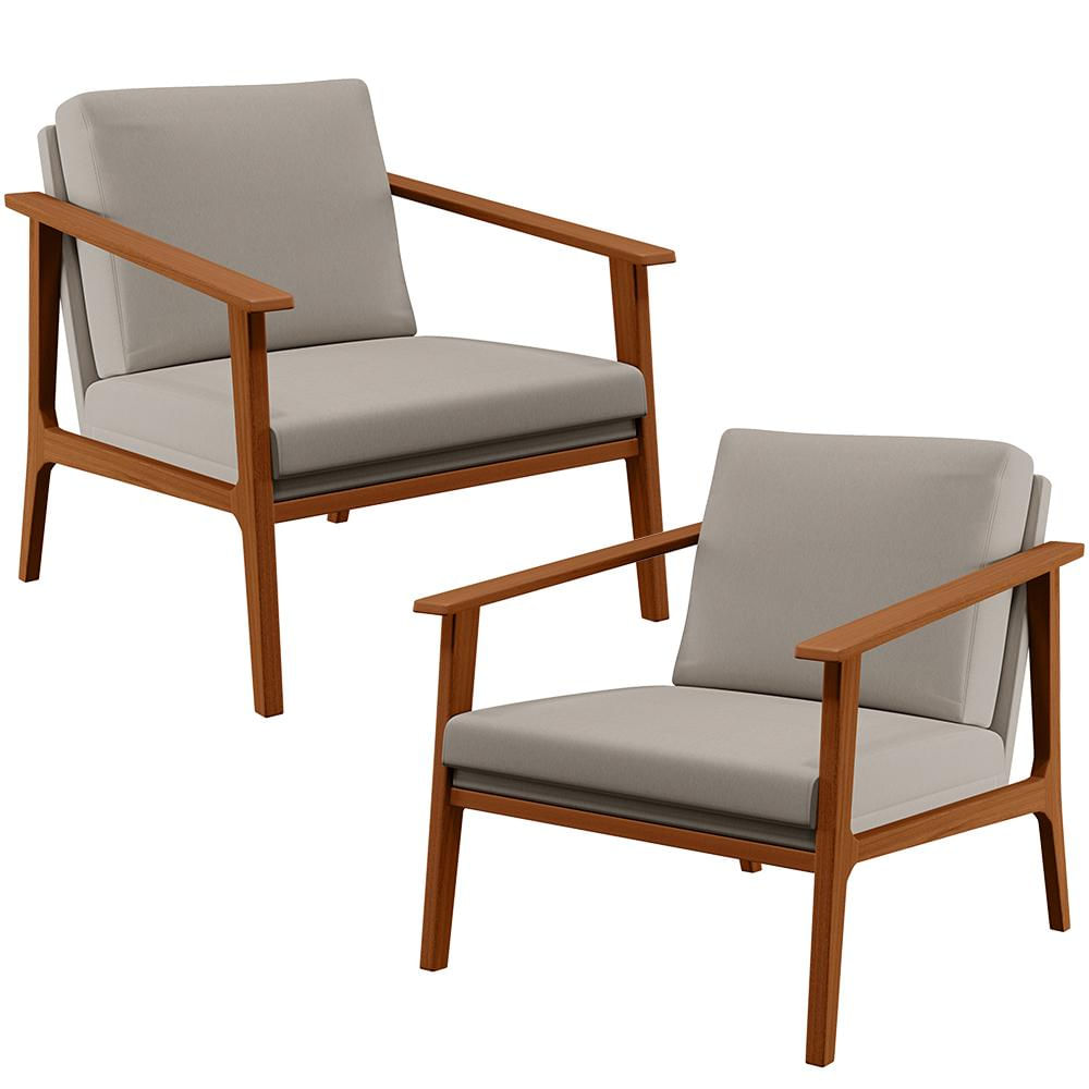 Kit 02 Poltronas Decorativas Para Sala de Estar Petra B04 Linho Bege - Lyam Decor