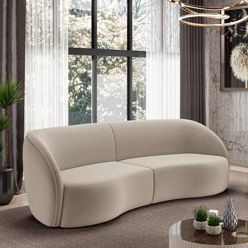 Sofá Decorativo Sala de Estar Bipartido 288cm Clarke Veludo Bege G45 - Gran Belo