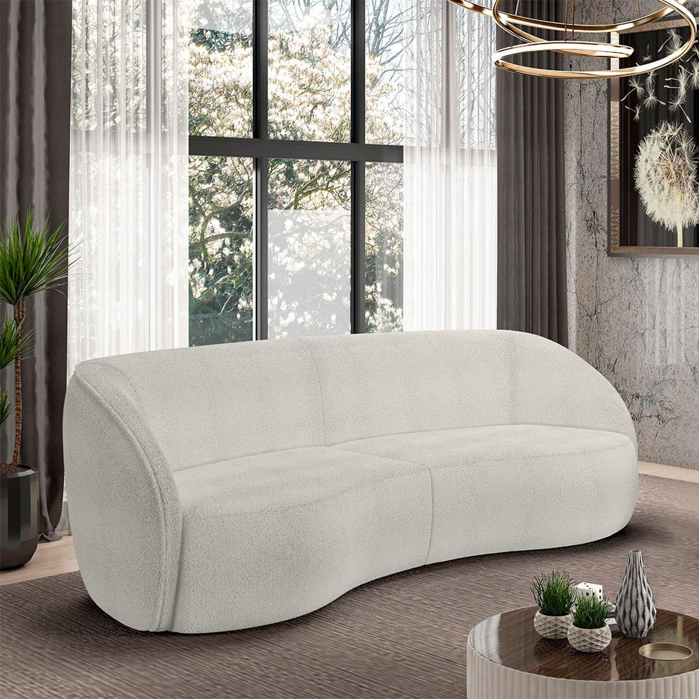 Sofá Decorativo Sala de Estar Bipartido 240cm Clarke Bouclê OffWhite G45 - Gran Belo