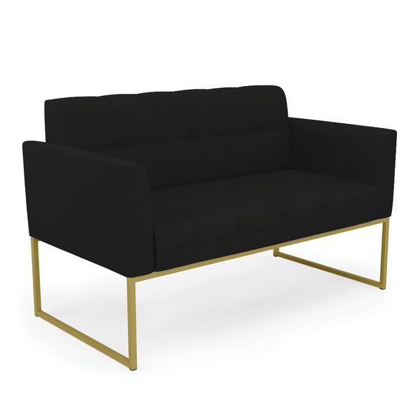 Sofá Namoradeira Elisa Linho Preto A79 Base Metálica Industrial Dourado - D'Rossi