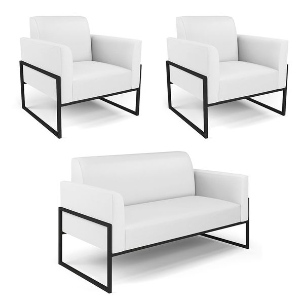 Sof Namoradeira com 2 Poltronas Base Industrial Alta Preto Marisa Corino Branco D03 - D'Rossi
