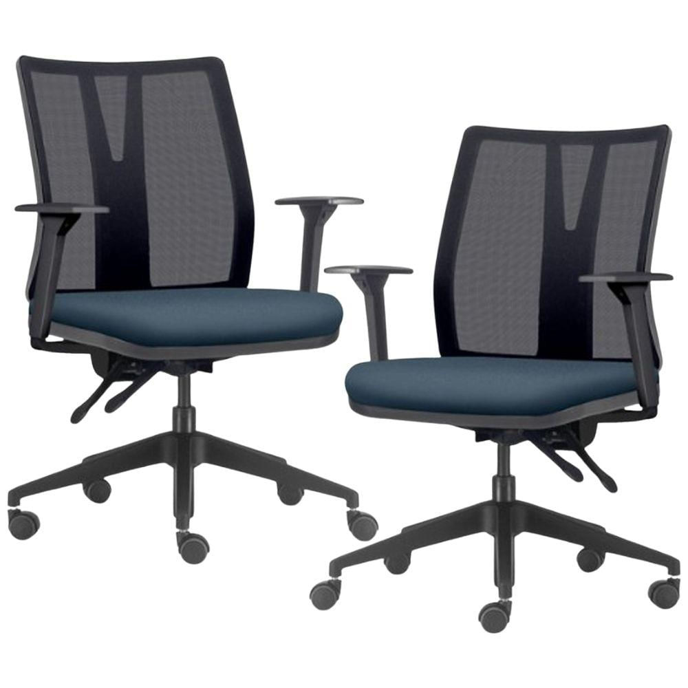 Kit 2 Cadeiras de Escritório Giratória Diretor Flow F02 Base Preta Sintético Azul - Lyam Decor