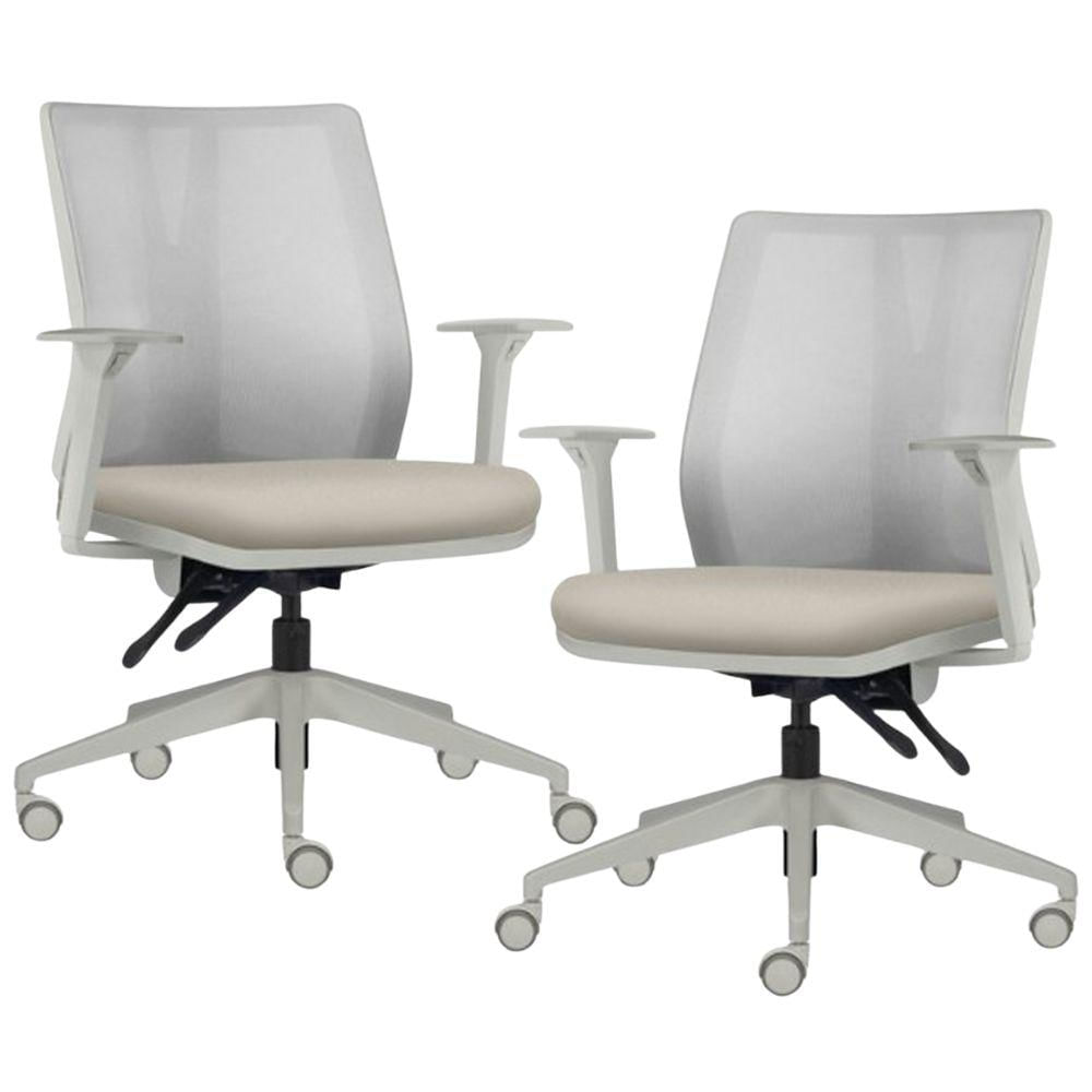 Kit 2 Cadeiras de Escritório Giratória Diretor Flow F02 Base Cinza Sintético Bege - Lyam Decor