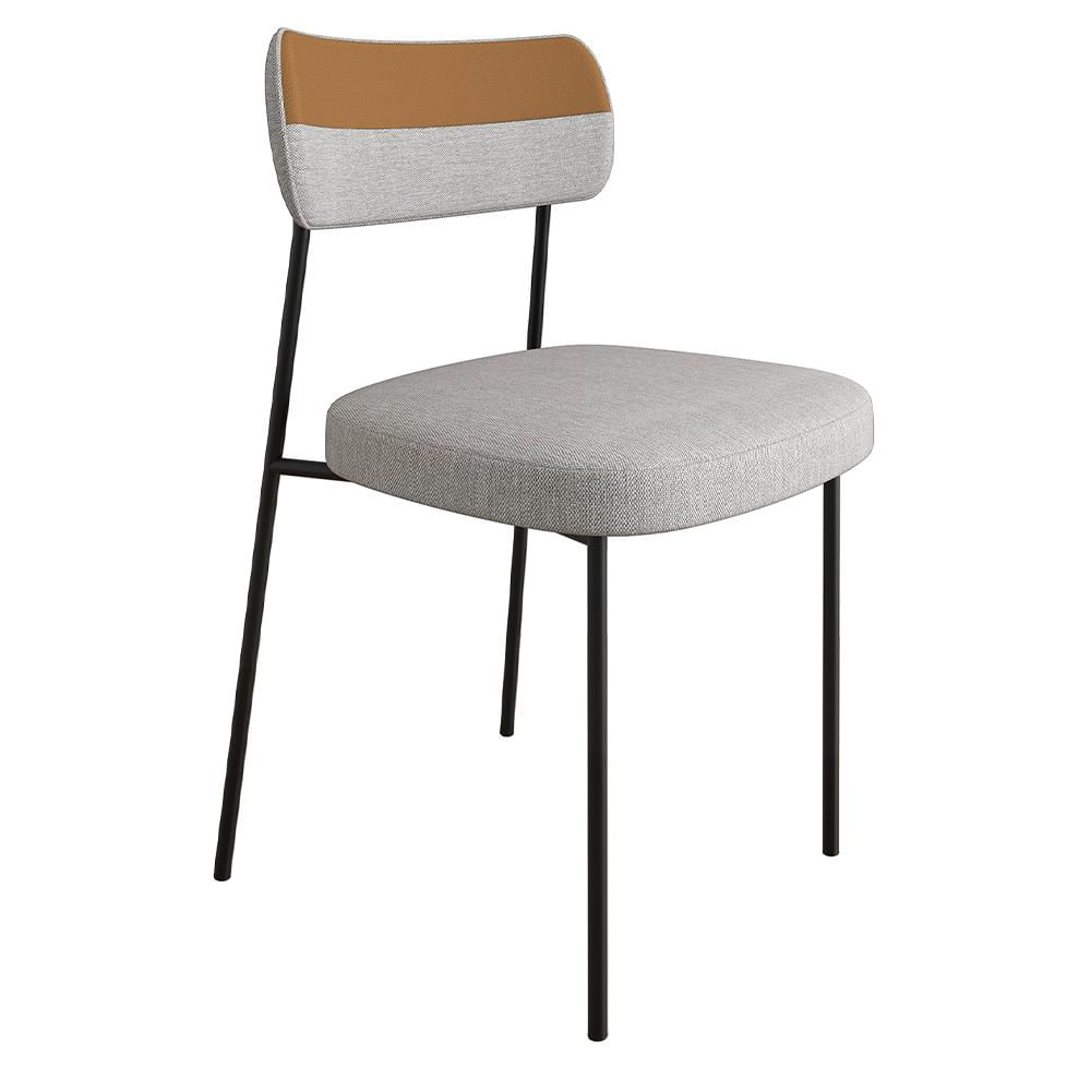 Cadeira Decorativa Estofada Sala de Jantar Melina L02 Linho Cinza Couríssimo Caramelo - Lyam Decor