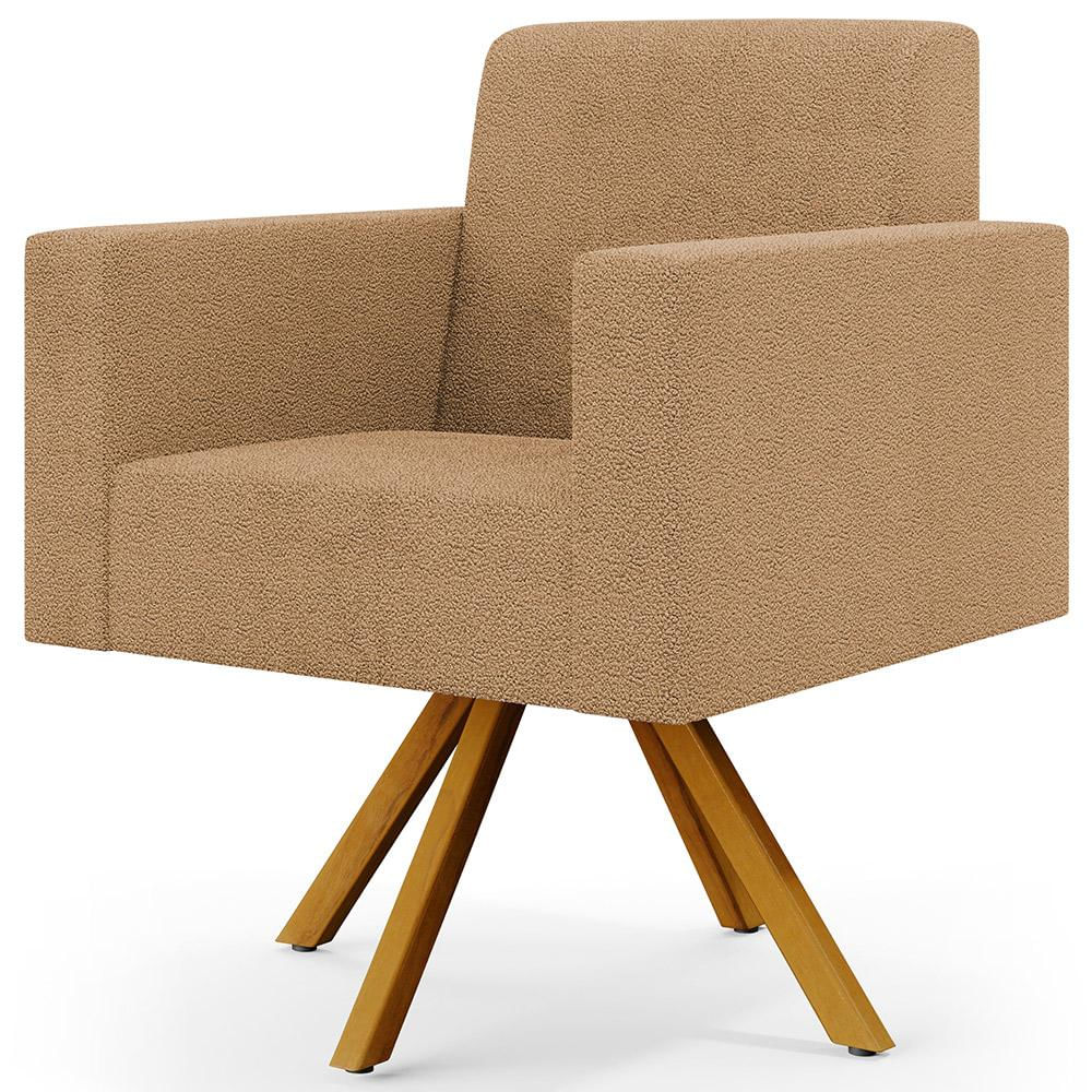 Poltrona Decorativa Giratória Base de Madeira Helô L02 Bouclê Mostarda - Lyam Decor