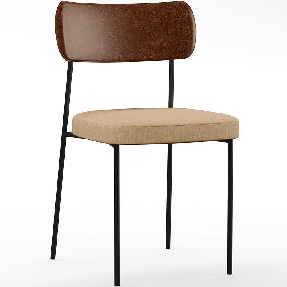 Cadeira Decorativa Para Sala De Jantar Melina L02 Couríssimo Marrom Linho Bege Escuro - Lyam Decor