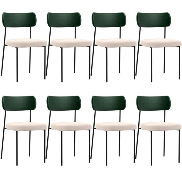 Kit 08 Cadeiras Para Sala De Jantar Melina L02 Facto Verde Musgo Suede Bege - Lyam Decor