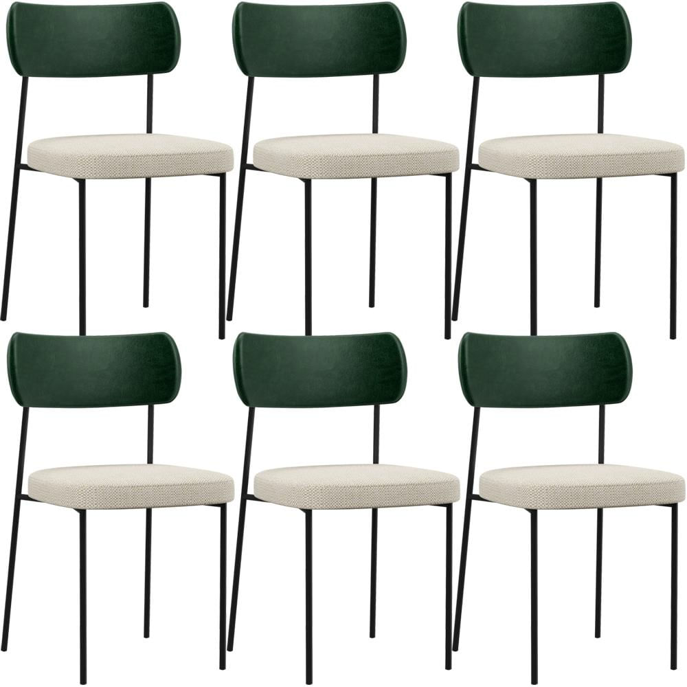 Kit 06 Cadeiras Para Sala De Jantar Melina L02 Facto Verde Musgo Linho Champagne - Lyam Decor