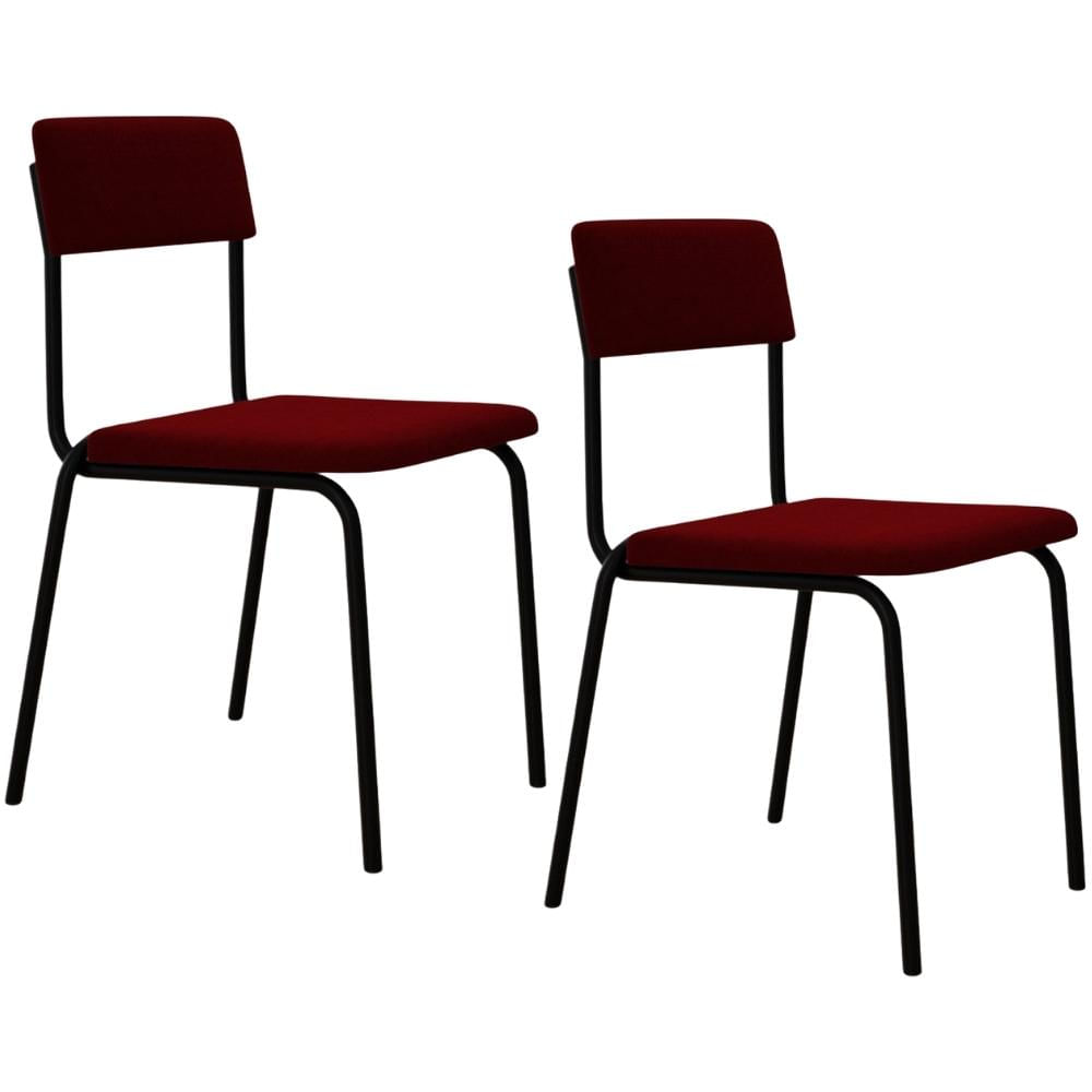 Kit 02 Cadeiras Estofada Para Sala de Jantar Sense Preto C01 Veludo Vermelho Vinho - Lyam Decor