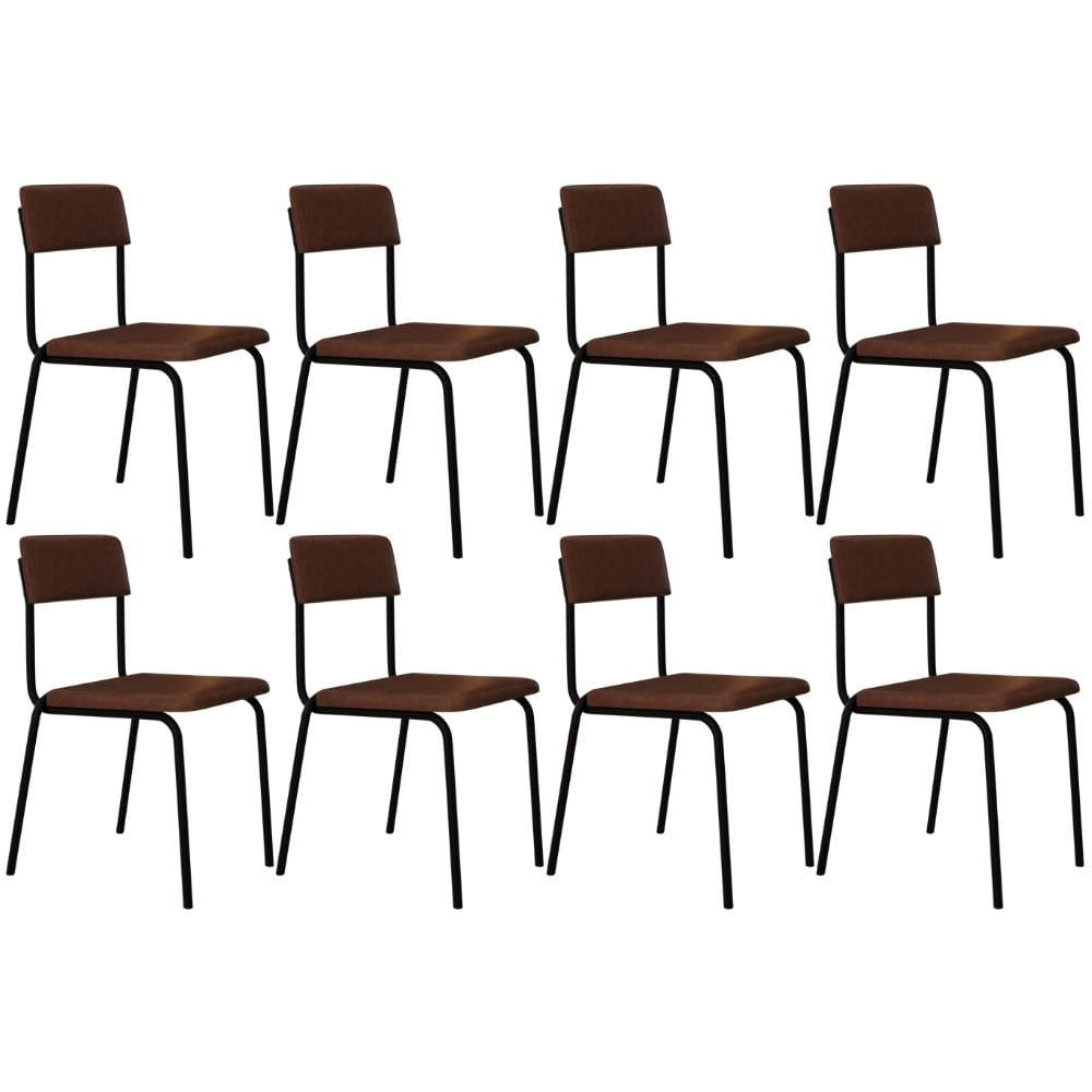 Kit 08 Cadeiras Estofada Para Sala de Jantar Sense Preto C01 Courino Whisky - Lyam Decor